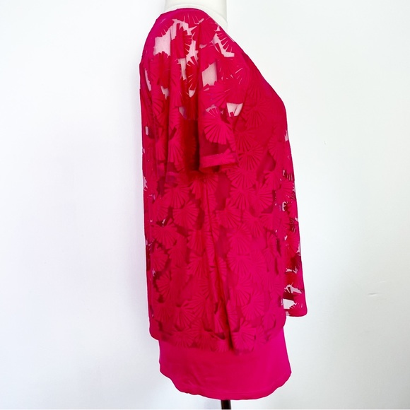 Phase Eight Bright Pink Layered Floral Short Sleeve Floaty Top UK Size 12 - Picture 6 of 10